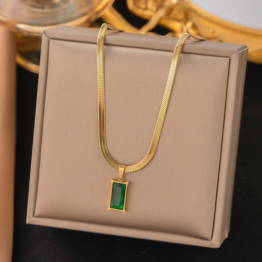 Gold-Plated Anti Tarnish Green Geometric Pendant |BittoBling| Modern Design | Birthday Gift Valentine| Aesthetic Jewelry | Accessories Chain - Bitto Bling 