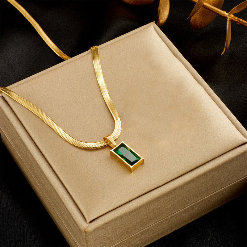 Gold-Plated Anti Tarnish Green Geometric Pendant |BittoBling| Modern Design | Birthday Gift Valentine| Aesthetic Jewelry | Accessories Chain - Bitto Bling 